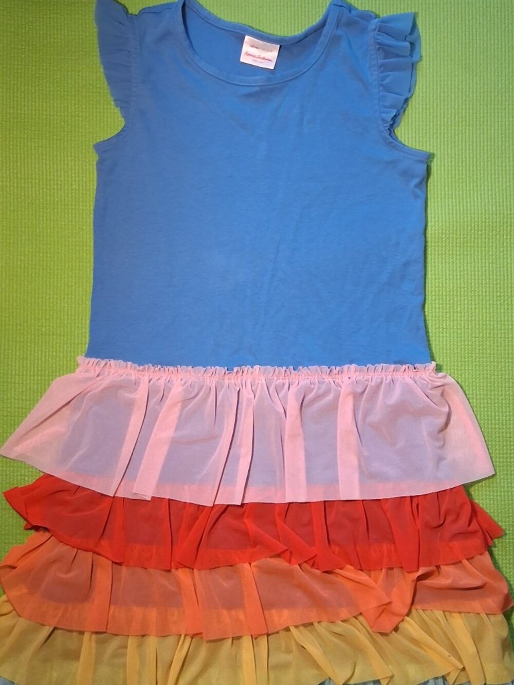 Hanna Andersson Blue & Rainbow Tiered Dress